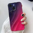 For iPhone 15 Plus Wave Texture Gradient Color TPU Phone Case(Black-Rose Red) - 1