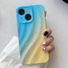For iPhone 15 Plus Wave Texture Gradient Color TPU Phone Case(Blue-Yellow) - 1