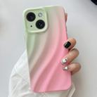 For iPhone 15 Plus Wave Texture Gradient Color TPU Phone Case(Green-Pink) - 1