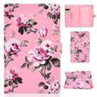 For Samsung Galaxy Tab A 10.5 T590/T595 Colored Drawing Pattern Horizontal Flip PU Leather Case with Holder & Card Slot(Pink Flowers) - 1