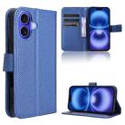 For iPhone 16 Plus Diamond Texture Leather Phone Case(Blue) - 1