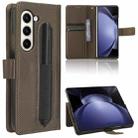 For Samsung Galaxy Z Fold6 with Pen Slot Diamond Texture Leather Phone Case(Brown) - 1