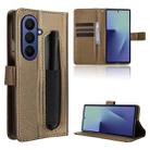 For Samsung Galaxy Z Fold7 with Pen Slot Diamond Texture Leather Phone Case(Brown) - 1