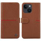 For iPhone 15 GEBEI Top-grain Horizontal Flip Leather Phone Case(Brown) - 1