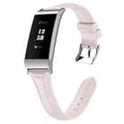 For Fitbit Charge 3 / 4 Slim Steel Head Leather Watch Band(Pink) - 1