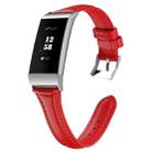 For Fitbit Charge 3 / 4 Slim Steel Head Leather Watch Band(Red) - 1