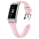 For Fitbit Charge 3 / 4 Slim Steel Head Leather Watch Band(Rose Pink) - 1