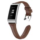 For Fitbit Charge 3 / 4 Slim Steel Head Leather Watch Band(Brown) - 1