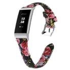 For Fitbit Charge 3 / 4 Slim Steel Head Leather Watch Band(Pink Flower) - 1