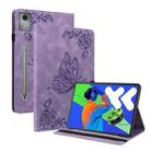 For Lenovo Tab P12 Pro 12.7 2025 Butterfly Flower Embossed Leather Tablet Case(Purple) - 1