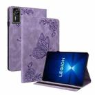 For Lenovo Legion Y700 Gen 4 Butterfly Flower Embossed Leather Tablet Case(Purple) - 1