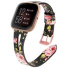 For Fitbit Versa 2 Leather Middle Opening Watch Band(Black Pink Flower) - 1