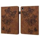 For Samsung Galaxy Tab S9 Embossed Butterfly Pattern Horizontal Flip Leather Tablet Case(Brown) - 1