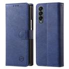 For Samsung Galaxy Z Fold4 5G Skin Feeling Oil Leather Texture PU + TPU Phone Case(Dark Blue) - 1