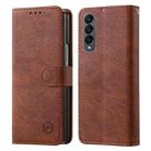 For Samsung Galaxy Z Fold4 5G Skin Feeling Oil Leather Texture PU + TPU Phone Case(Brown) - 1