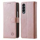 For Samsung Galaxy Z Fold4 5G Skin Feeling Oil Leather Texture PU + TPU Phone Case(Champagne) - 1
