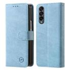 For Samsung Galaxy Z Fold4 5G Skin Feeling Oil Leather Texture PU + TPU Phone Case(Light Blue) - 1