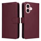 For iPhone 16 BETOPNICE BN-005 2 in 1 Detachable Imitate Genuine Leather Phone Case(Wine Red) - 1