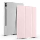 For Samsung Galaxy Tab S10 FE / S9 3-folding Transparent TPU Smart Leather Tablet Case with Pen Slot(Pink) - 1