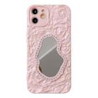 For iPhone 12 Rose Texture Mirror TPU Phone Case(Pink) - 1