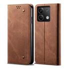 For Xiaomi Redmi 13C 5G Global Denim Texture Casual Style Horizontal Flip Leather Case(Brown) - 1