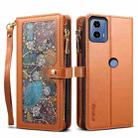 For Motorola Moto G04 / G24 ESEBLE Star Series Lanyard Zipper Wallet RFID Leather Case(Brown) - 1