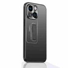For iPhone 15 Frosted Metal Hybrid TPU Holder Phone Case(Black) - 1