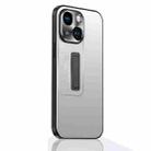 For iPhone 15 Frosted Metal Hybrid TPU Holder Phone Case(Silver) - 1