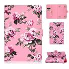 For 7 inch Universal Colored Drawing Pattern Horizontal Flip PU Leather Case with Holder & Card Slots(Pink Flowers) - 1