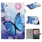 For Amazon Kindle Fire HD 8 (2016/2017/2018) Colored Drawing Pattern Horizontal Flip PU Leather Case with Holder & Card Slot & Sleep / Wake-up Function(Blue Butterfly) - 1