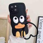 For iPhone 15 Wave Edge Big Duck Silicone Phone Case with Wristband(Black) - 1