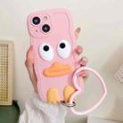 For iPhone 15 Wave Edge Big Duck Silicone Phone Case with Wristband(Pink) - 1