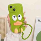 For iPhone 15 Wave Edge Big Duck Silicone Phone Case with Wristband(Green) - 1