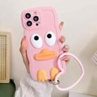 For iPhone 15 Pro Wave Edge Big Duck Silicone Phone Case with Wristband(Pink) - 1