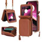 For Motorola Razr 40 Ultra Long and Short Lanyard Zipper Card Slot Foldable Phone Case(Brown) - 1