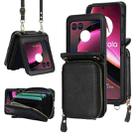 For Motorola Razr 40 Ultra Long and Short Lanyard Zipper Card Slot Foldable Phone Case(Black) - 1