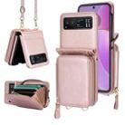 For Motorola Razr 40 Long and Short Lanyard Zipper Card Slot Foldable Phone Case(Pink) - 1