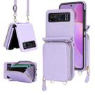 For Motorola Razr 40 Long and Short Lanyard Zipper Card Slot Foldable Phone Case(Purple) - 1