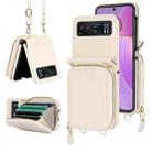 For Motorola Razr 40 Long and Short Lanyard Zipper Card Slot Foldable Phone Case(Beige) - 1