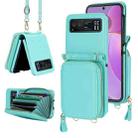 For Motorola Razr 40 Long and Short Lanyard Zipper Card Slot Foldable Phone Case(Mint Green) - 1