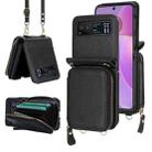 For Motorola Razr 40 Long and Short Lanyard Zipper Card Slot Foldable Phone Case(Black) - 1