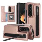 For Samsung Galaxy Z Fold4 Double Buckle Card Slot Foldable Phone Case with Pen Slot(Rose Gold) - 1