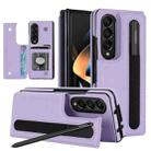For Samsung Galaxy Z Fold4 Double Buckle Card Slot Foldable Phone Case with Pen Slot(Purple) - 1