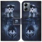 For Motorola Moto G14 Coloured Drawing Flip Leather Phone Case(Wolf and Dog) - 1