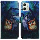 For Motorola Moto G54 Coloured Drawing Flip Leather Phone Case(Oil Painting Owl) - 1