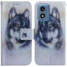 For Motorola Moto G Play 4G 2024 Coloured Drawing Flip Leather Phone Case(White Wolf) - 1