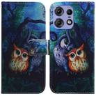 For Motorola Edge 50 Pro Coloured Drawing Flip Leather Phone Case(Oil Painting Owl) - 1