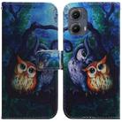 For Motorola Edge 2024 Coloured Drawing Flip Leather Phone Case(Oil Painting Owl) - 1