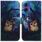 For Motorola Moto G85 Coloured Drawing Flip Leather Phone Case(Oil Painting Owl) - 1