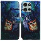 For Motorola Moto G75 5G Coloured Drawing Flip Leather Phone Case(Oil Painting Owl) - 1